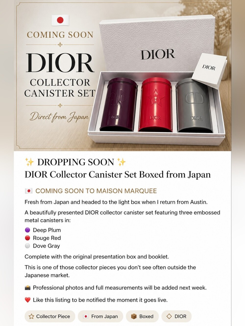 ✨ DROPPING SOON ✨ Rare DIOR Collector Canister Set Boxed from Japan